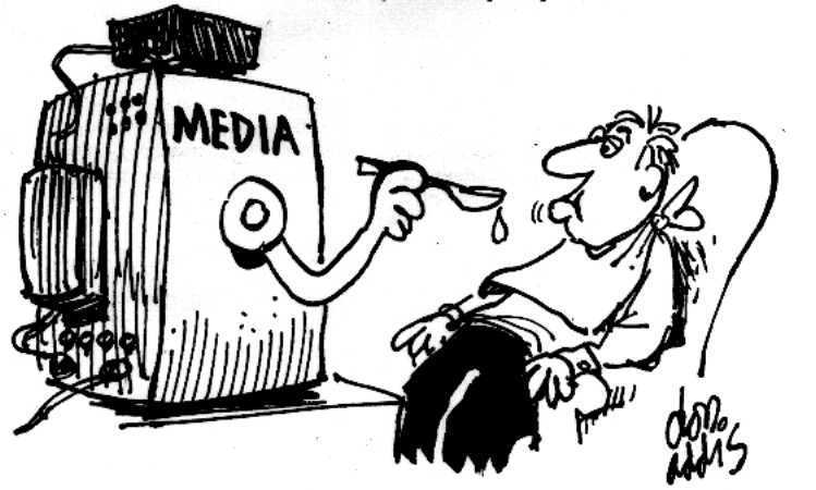A cartoon of a man sitting in front of a television.